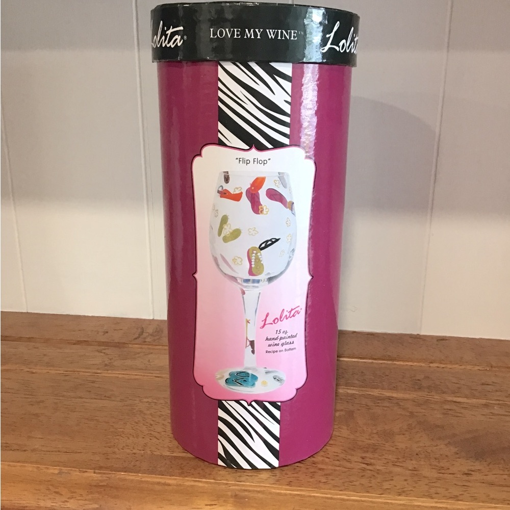 Lolita hand painted wine glass called Flip Flops.